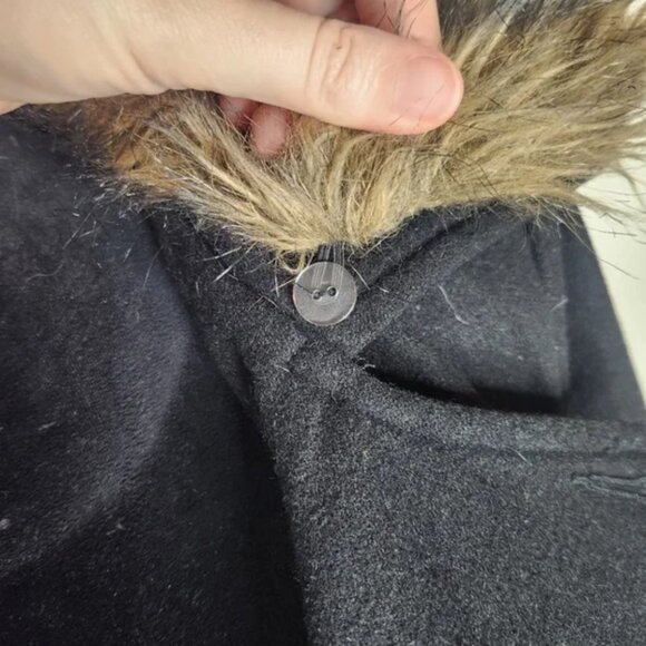 Grass Collection Black Brown Faux Fur Belted Button Pea Coat - Picture 4 of 8